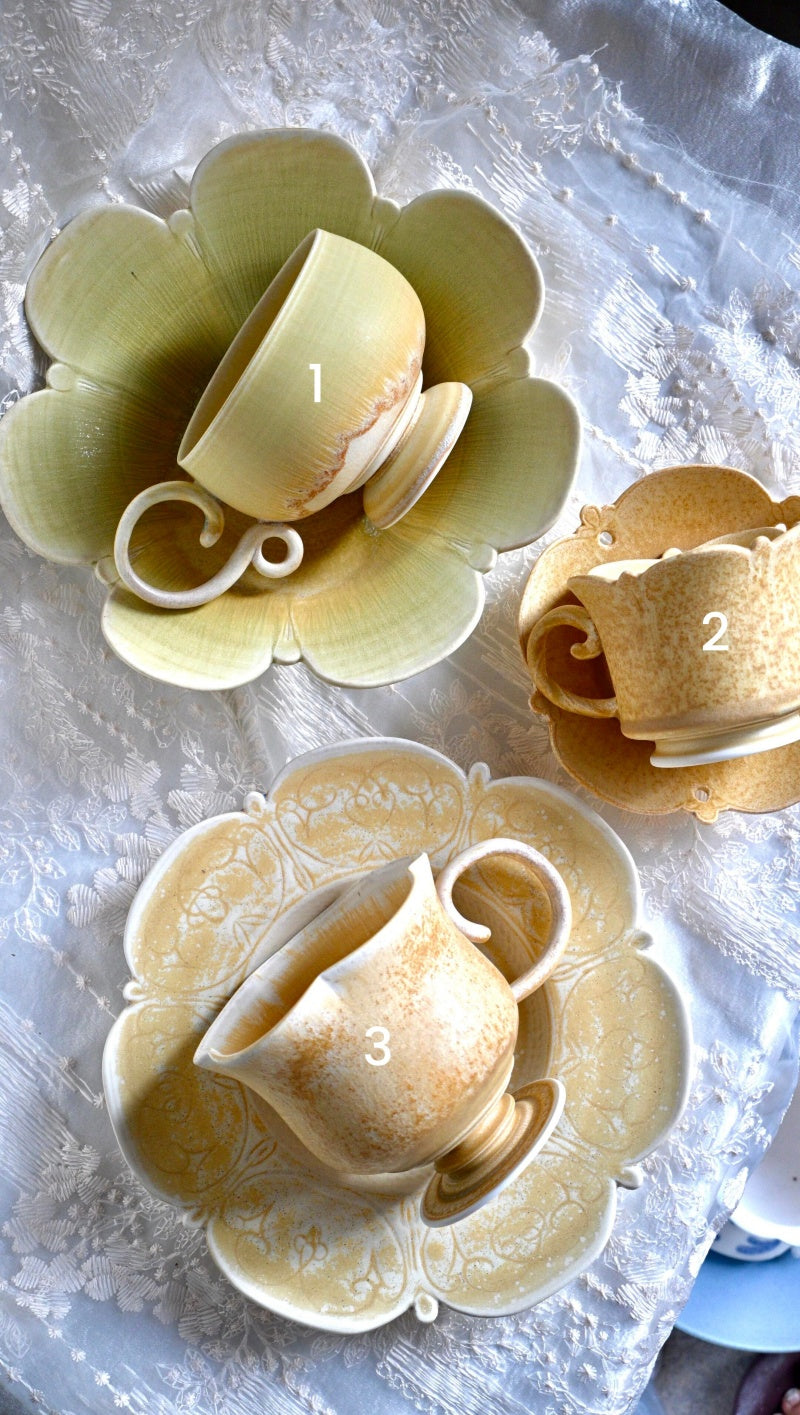 Soft Glow Handcrafted Wood-Fired Porcelain Cup Set Orange Yellow