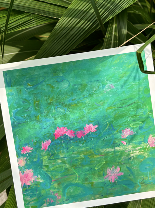 Abstract Lotus Wall Art – Jade Lotus in Sunny Radiance (Fine Art Print) Fengxi Ni