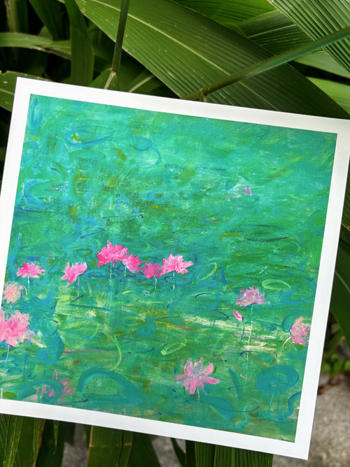 Abstract Lotus Wall Art – Jade Lotus in Sunny Radiance (Fine Art Print) Fengxi Ni