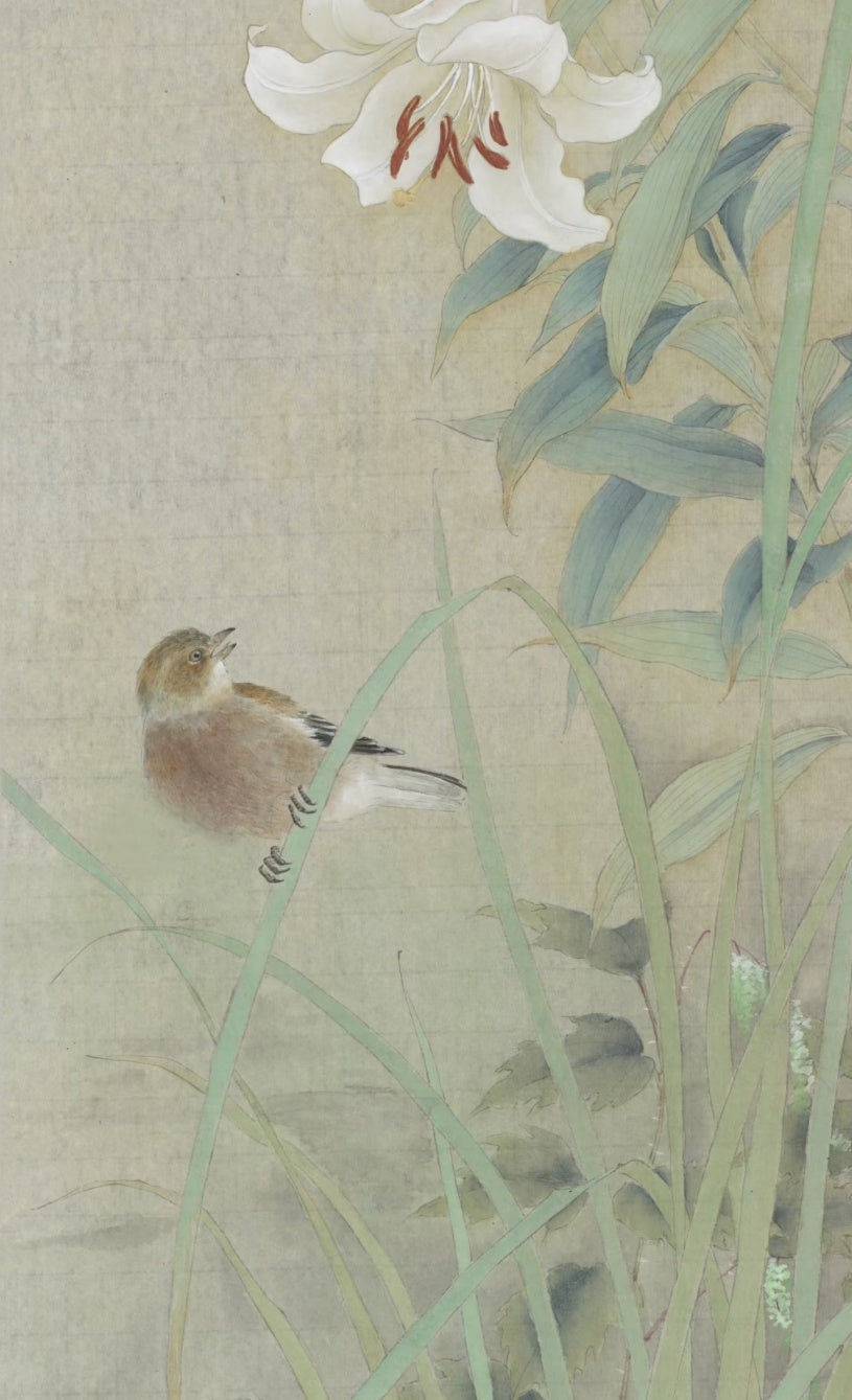 Chinese Gongbi Bird-and-Flower Painting – Lilies in the Quiet Valley Jing Li