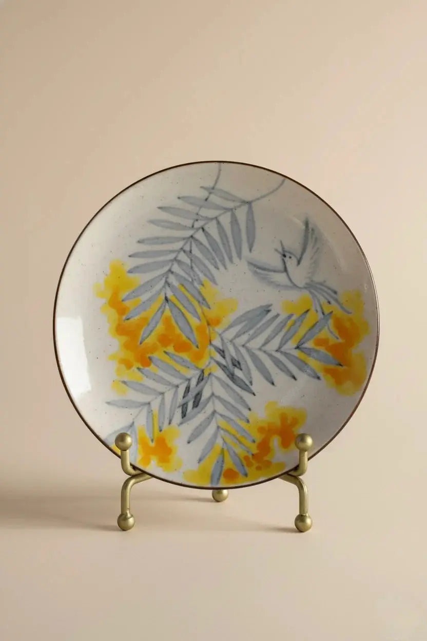 Mimosa & Warbler Round Dessert Plate By ChiSu ChiSu