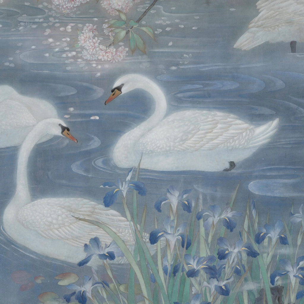 Chinese Gongbi Bird-and-Flower Painting – Dawn Mist over Quiet Ripples Jing Li