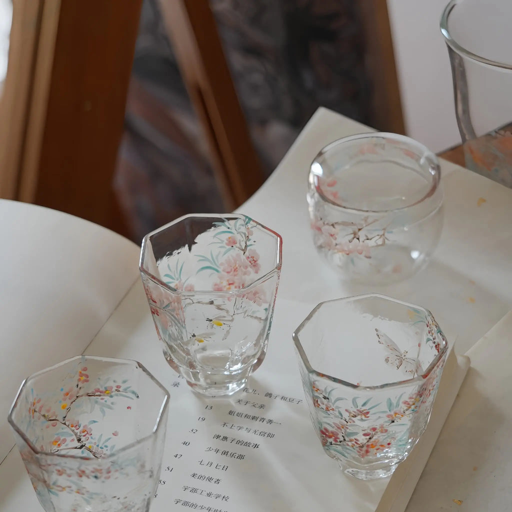 Peach Blossom Reverie Glass Tea Set by Shi Yu ShiYu