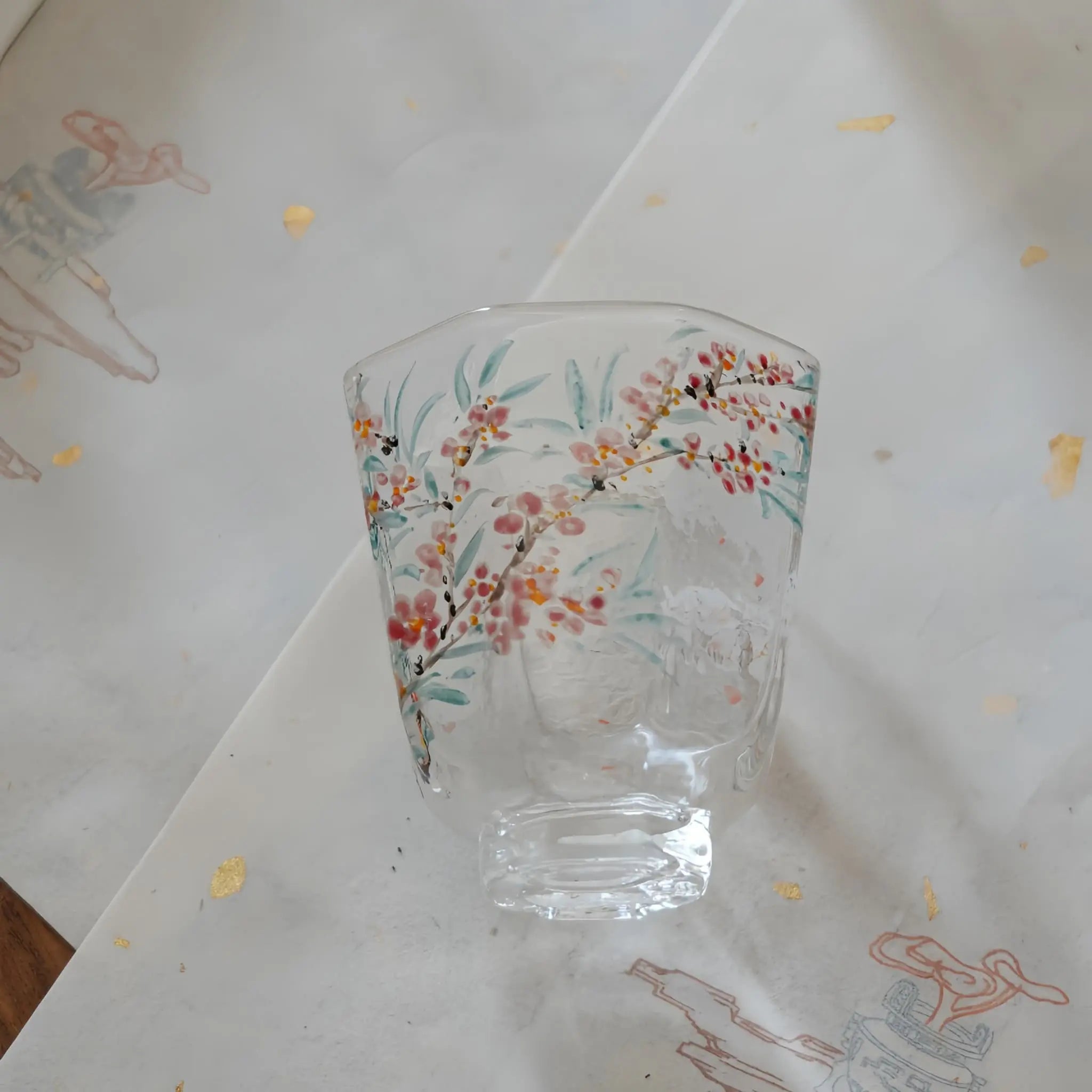 Peach Blossom Reverie Glass Tea Set by Shi Yu ShiYu
