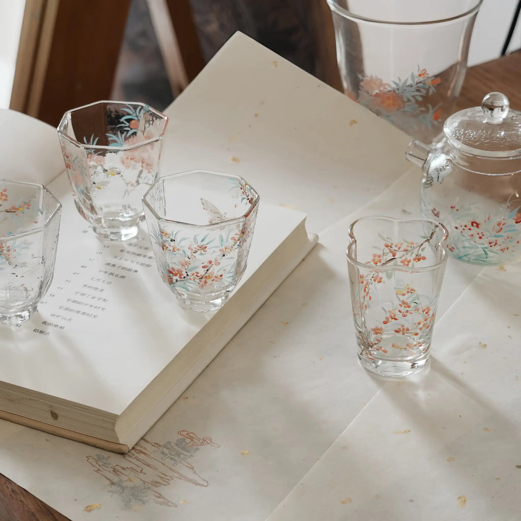 Peach Blossom Reverie Glass Tea Set by Shi Yu ShiYu