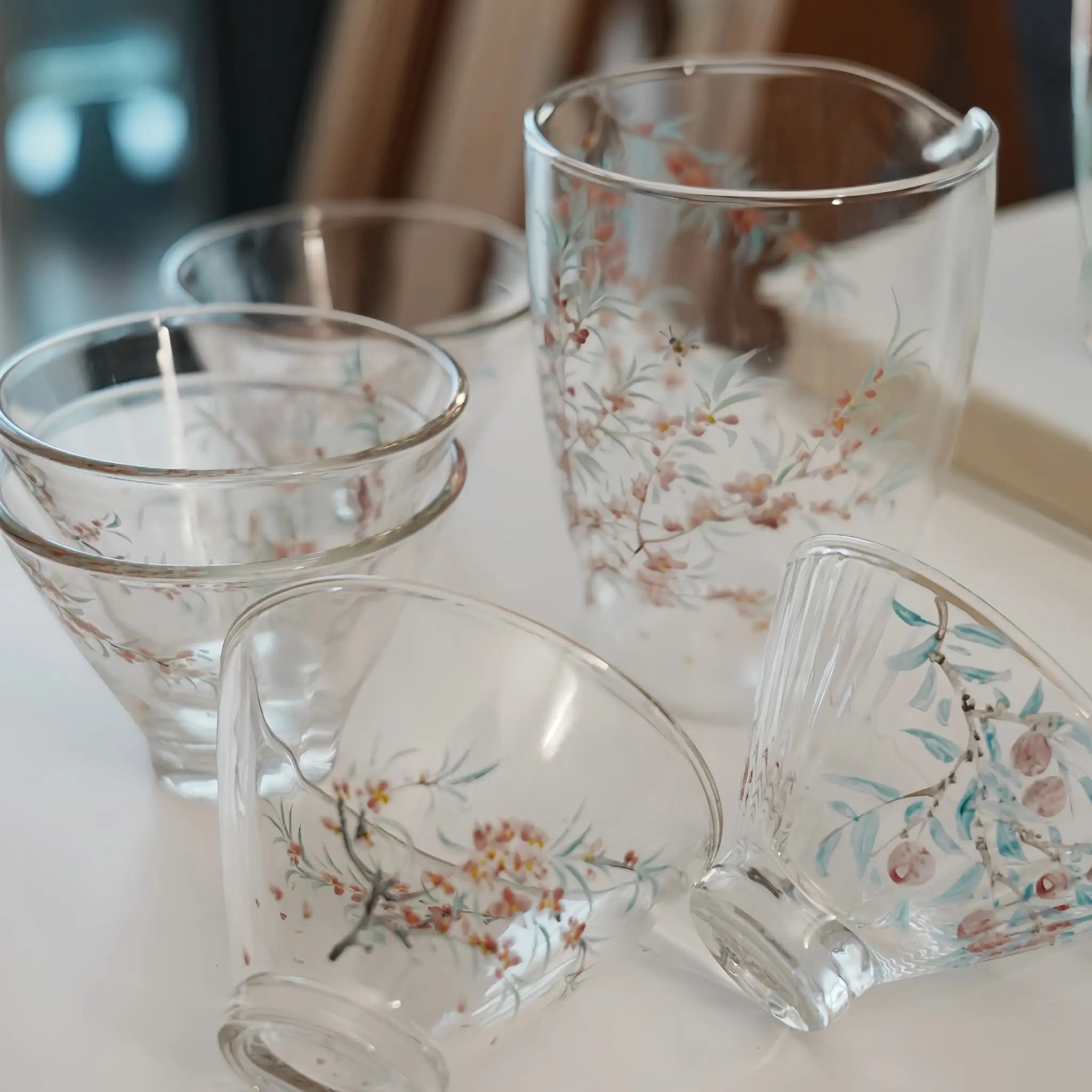 Peach Blossom Reverie Glass Tea Set by Shi Yu ShiYu
