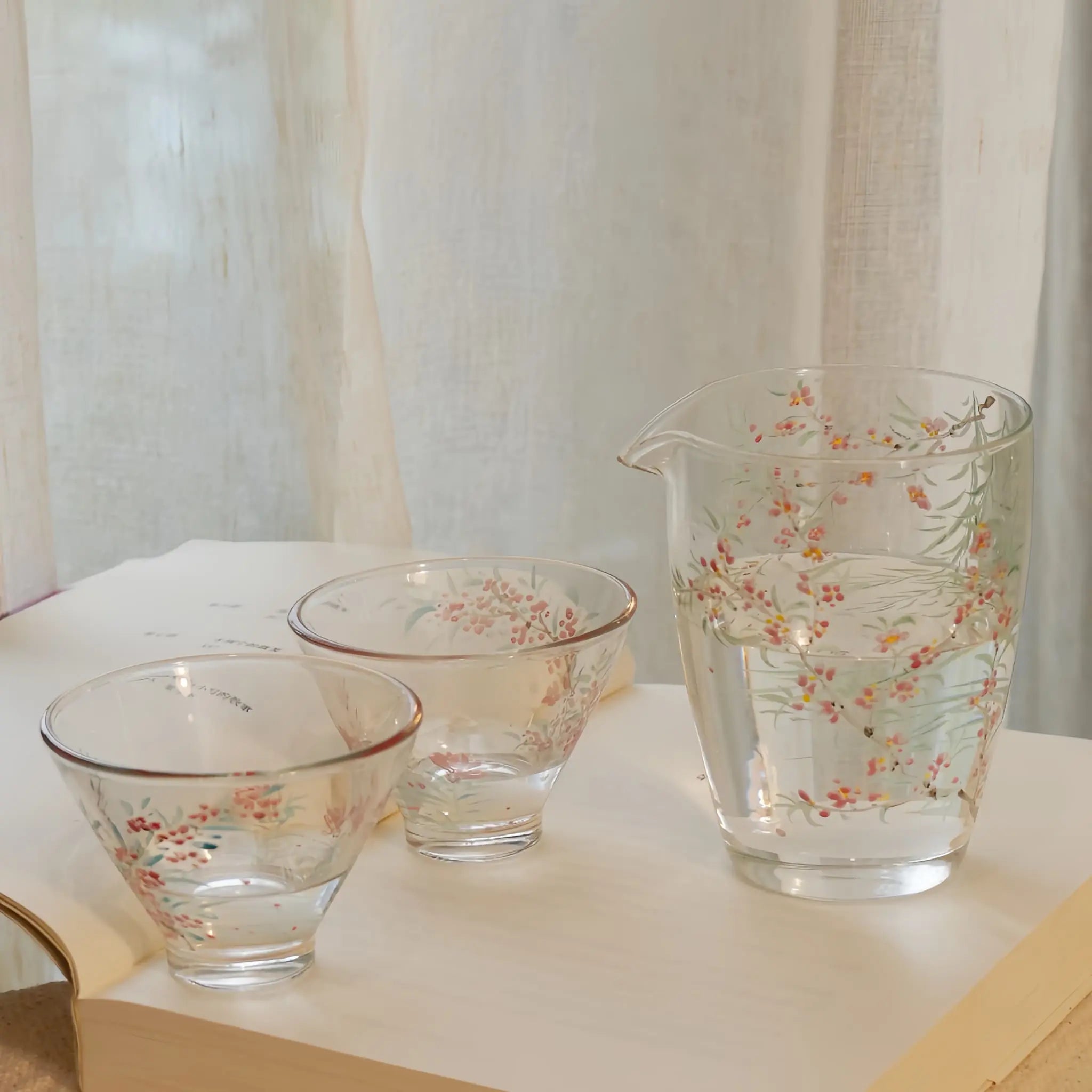 Peach Blossom Reverie Glass Tea Set by Shi Yu ShiYu