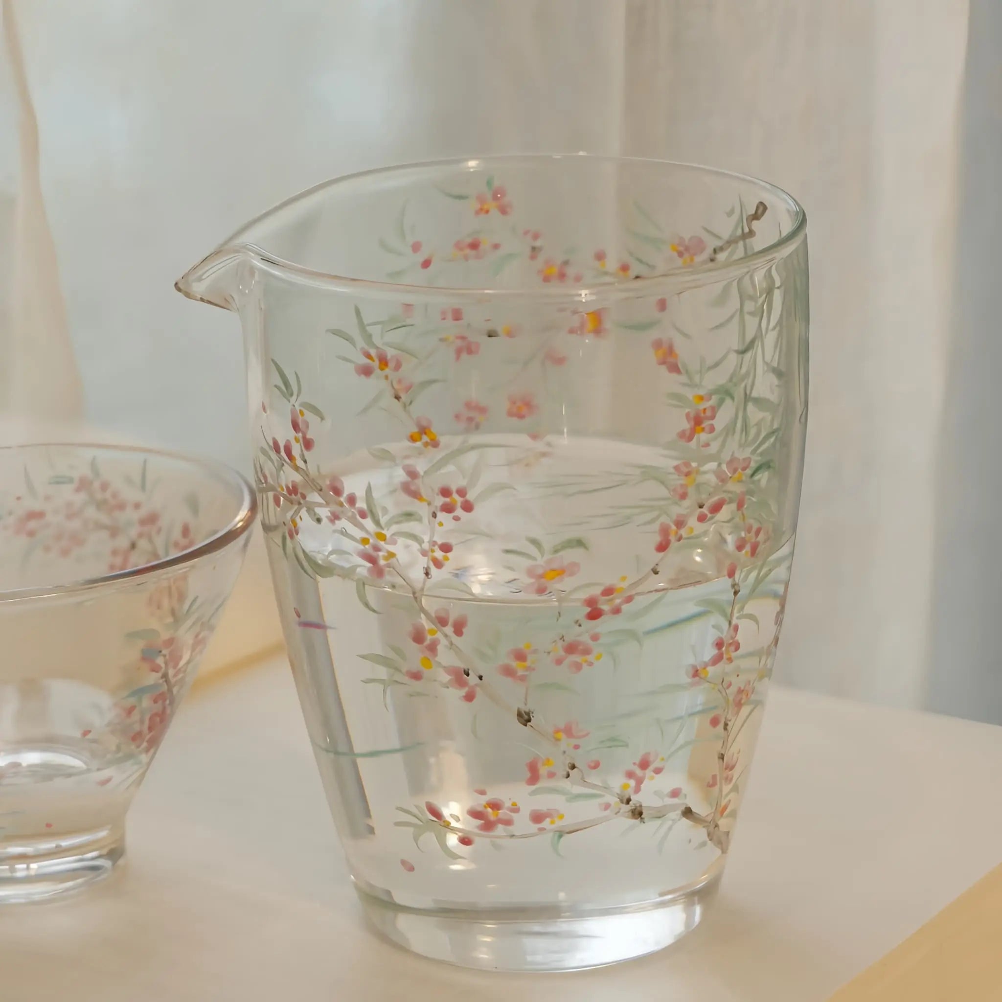 Peach Blossom Reverie Glass Tea Set by Shi Yu ShiYu