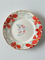 Hand-Painted Bird Round Dessert Plate Set – Red Elegance Chi Su
