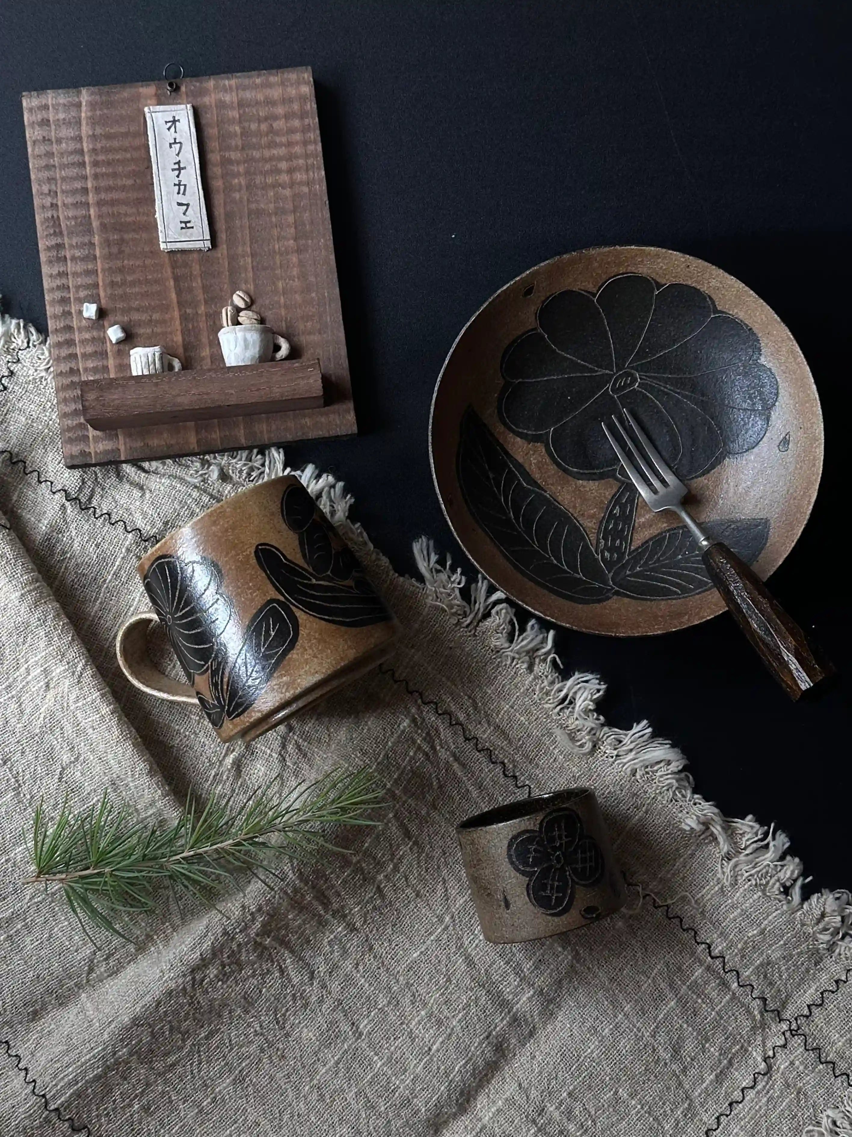 Rustic Stoneware Hand-Painted Cup-Carefree Style I Xin Feng Wang