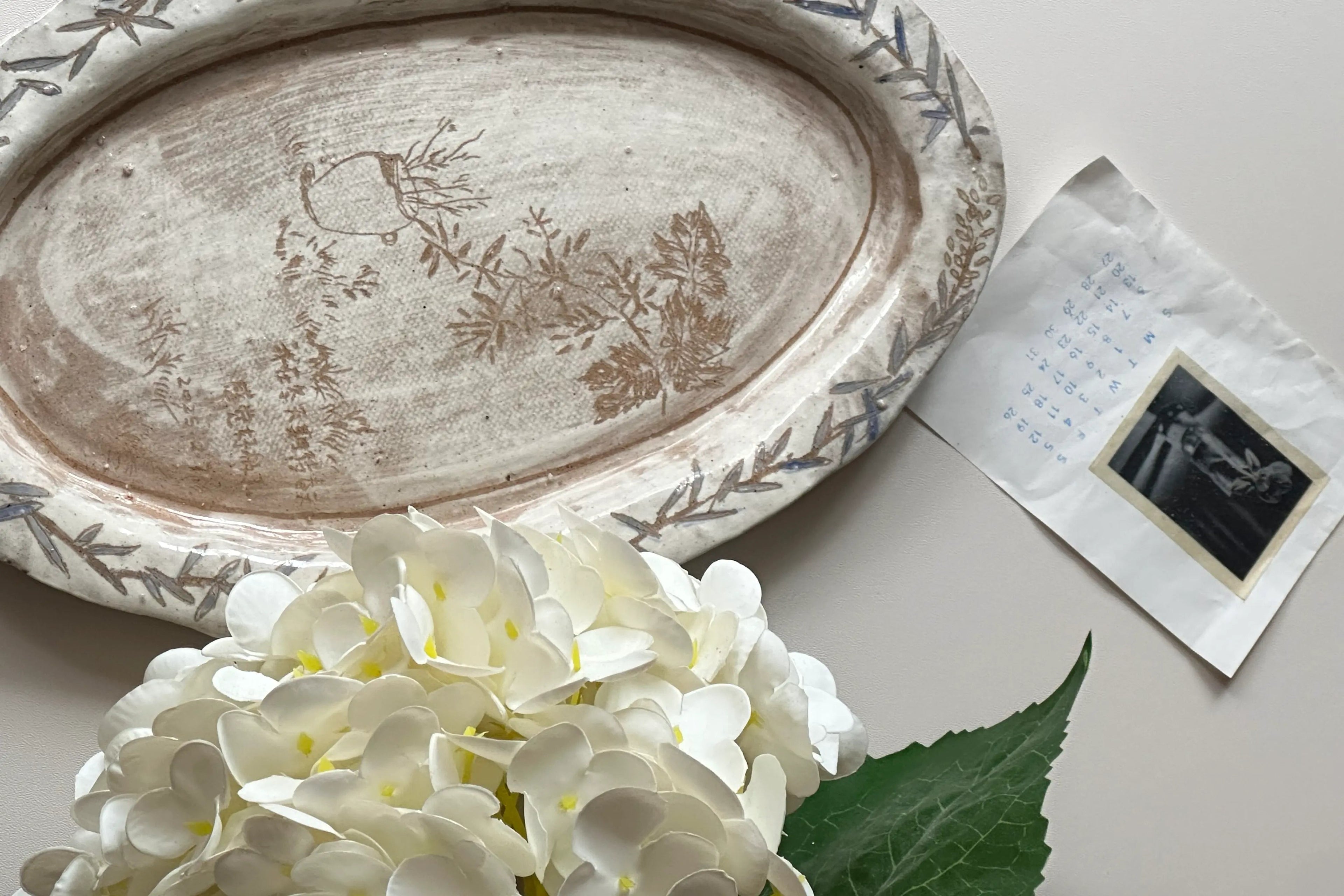 Rustic Stoneware Hand-Painted Large Plate-Expecting Spring in Winter Xin Feng Wang