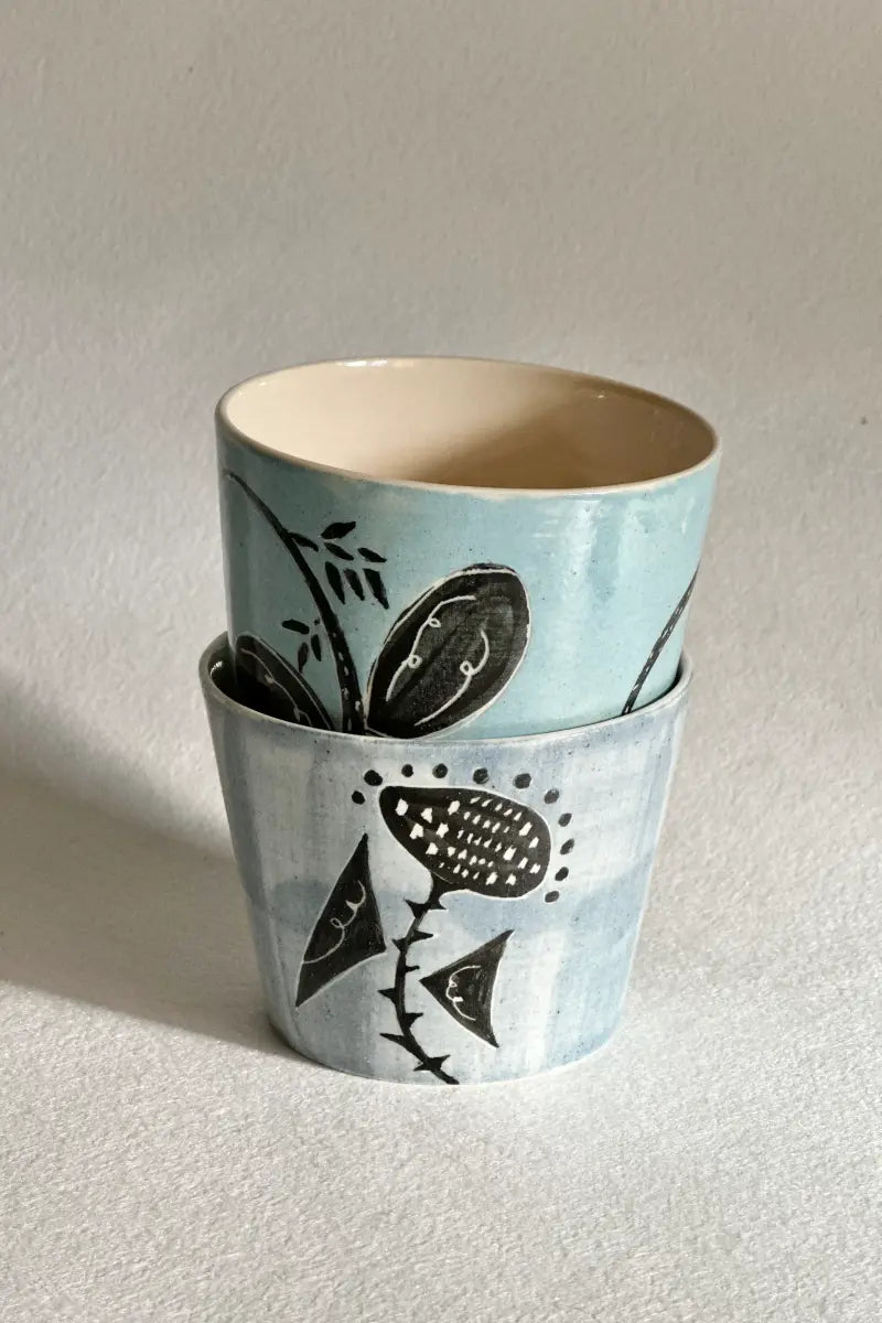 Rustic Stoneware Hand-Painted Mug-Persicaria Perfoliata Walk Xin Feng Wang
