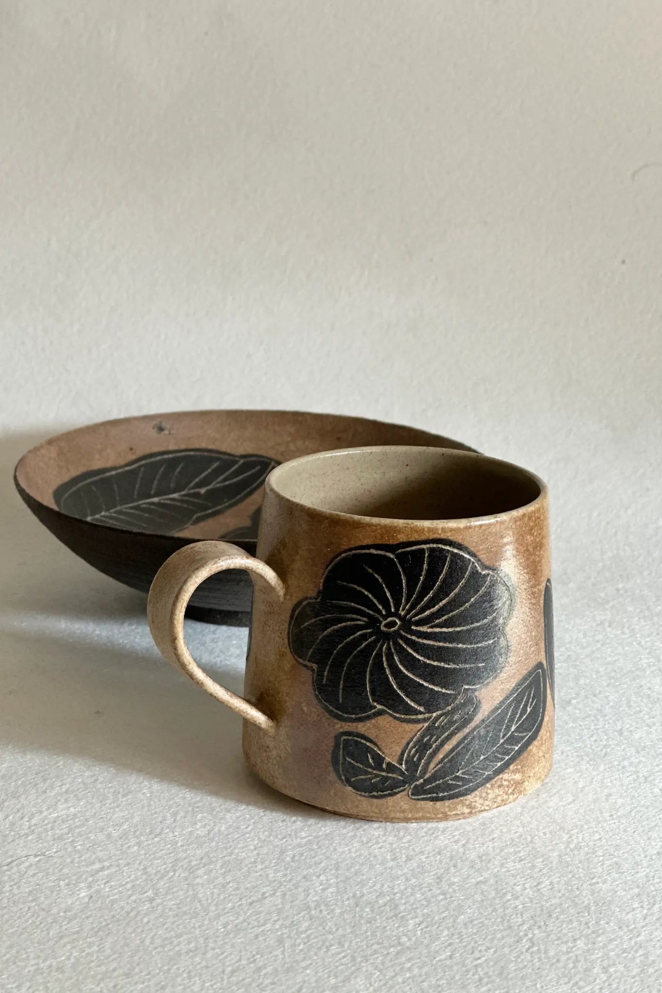 Rustic Stoneware Hand-Painted Mug-Three Little Flowers Xin Feng Wang