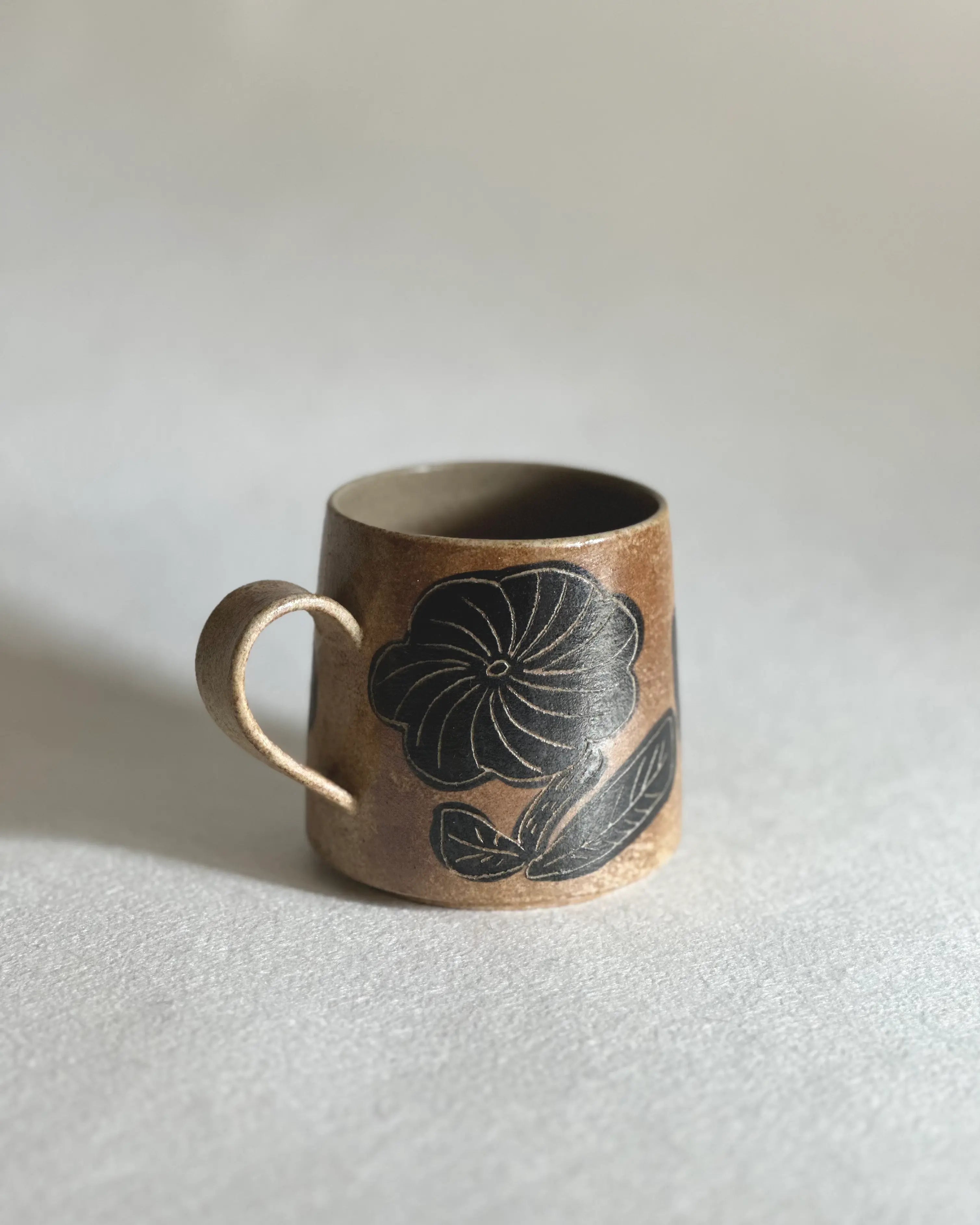 Rustic Stoneware Hand-Painted Mug-Three Little Flowers Xin Feng Wang