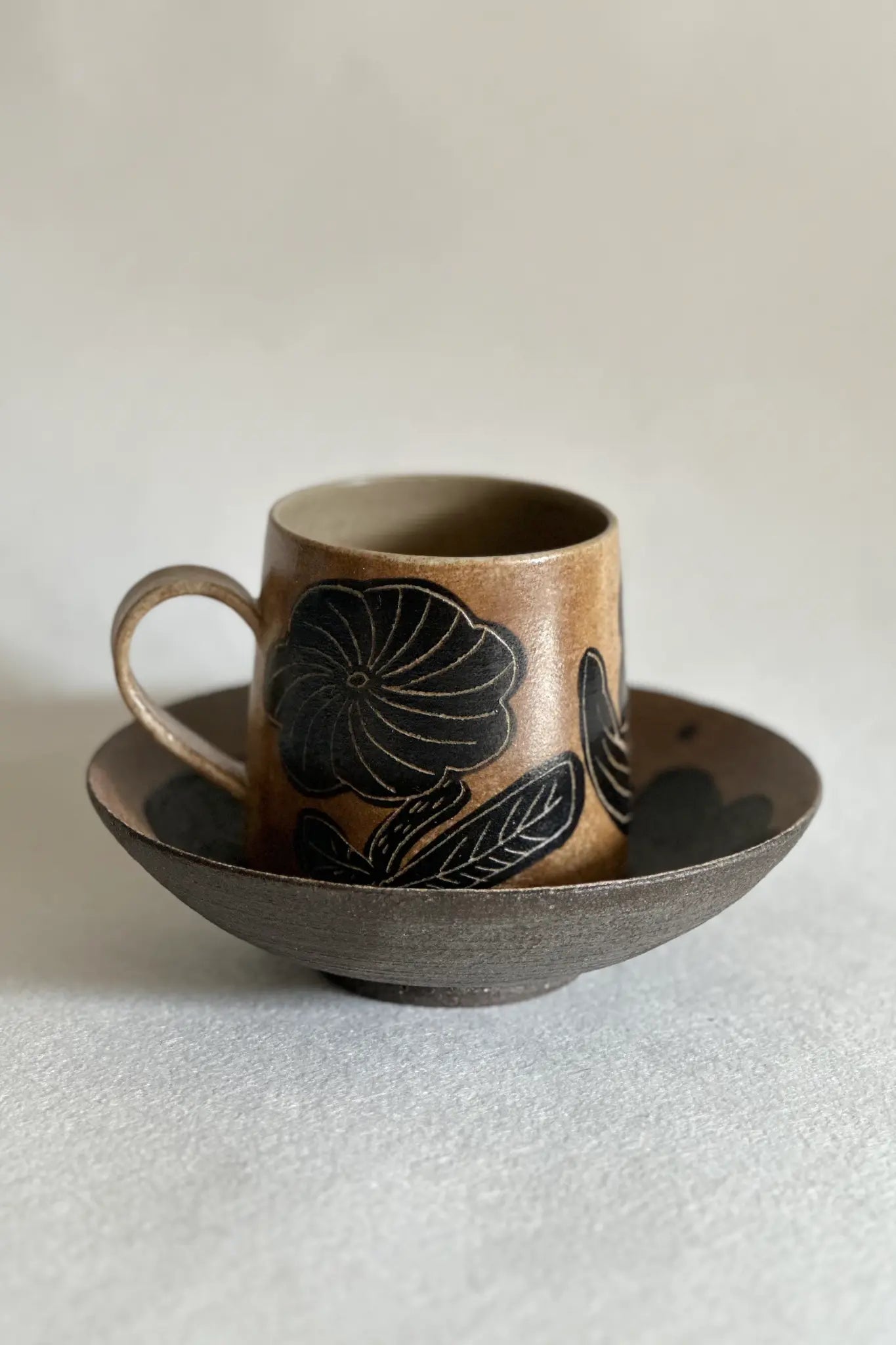 Rustic Stoneware Hand-Painted Mug-Three Little Flowers Xin Feng Wang