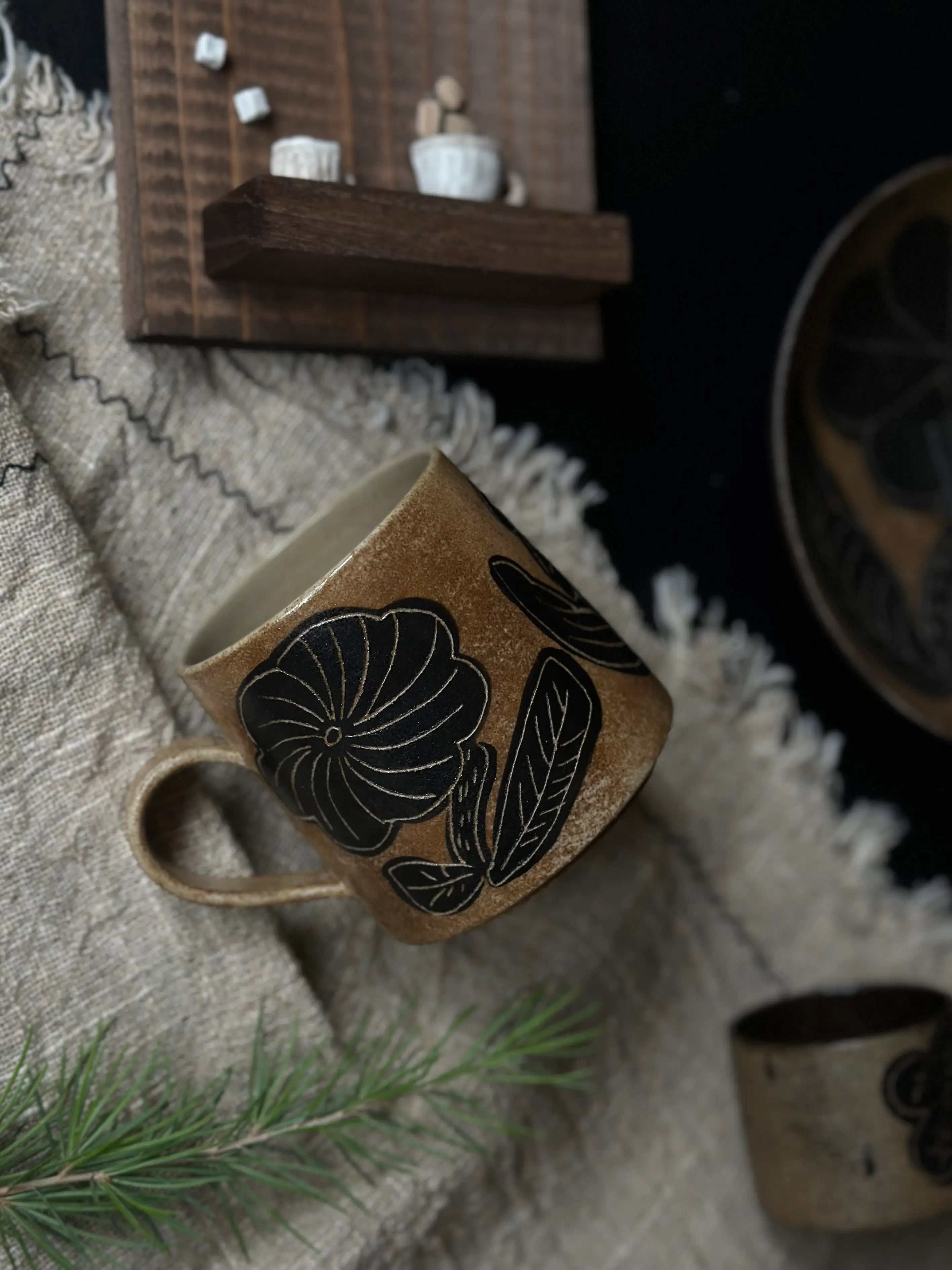 Rustic Stoneware Hand-Painted Mug-Three Little Flowers Xin Feng Wang
