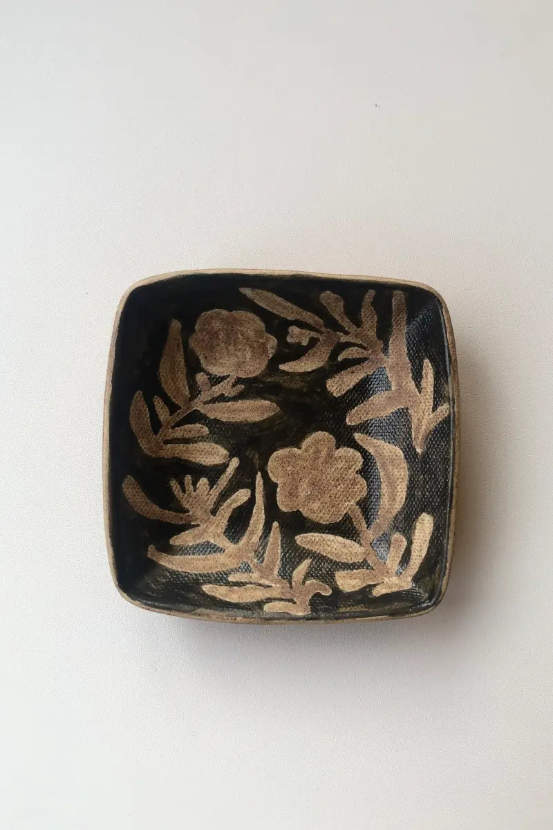 Rustic Stoneware Hand-Painted Plate-Shadow of Flowers II Xin Feng Wang