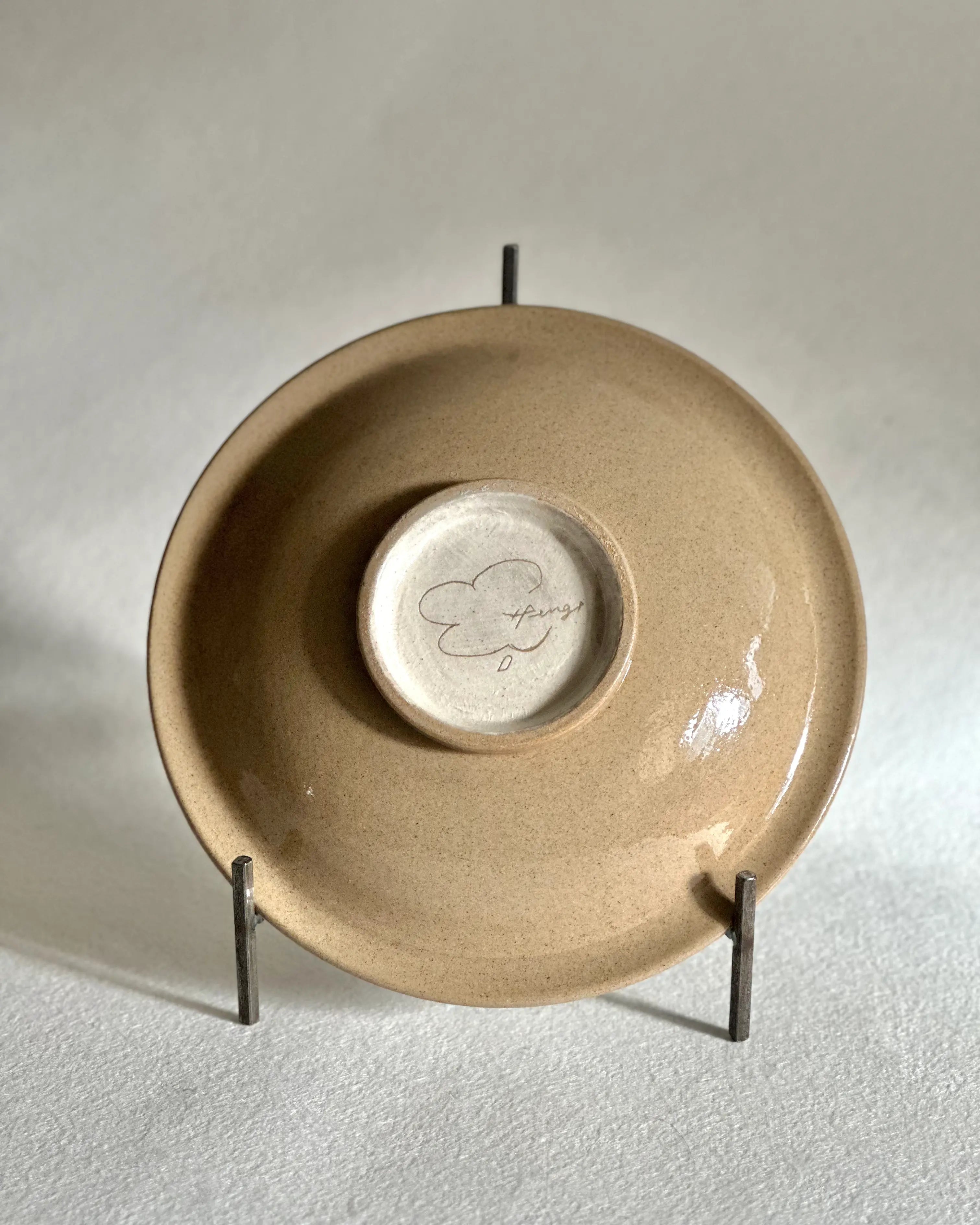 Rustic Stoneware Hand-Painted Plate-Stretching in the Rain Xin Feng Wang