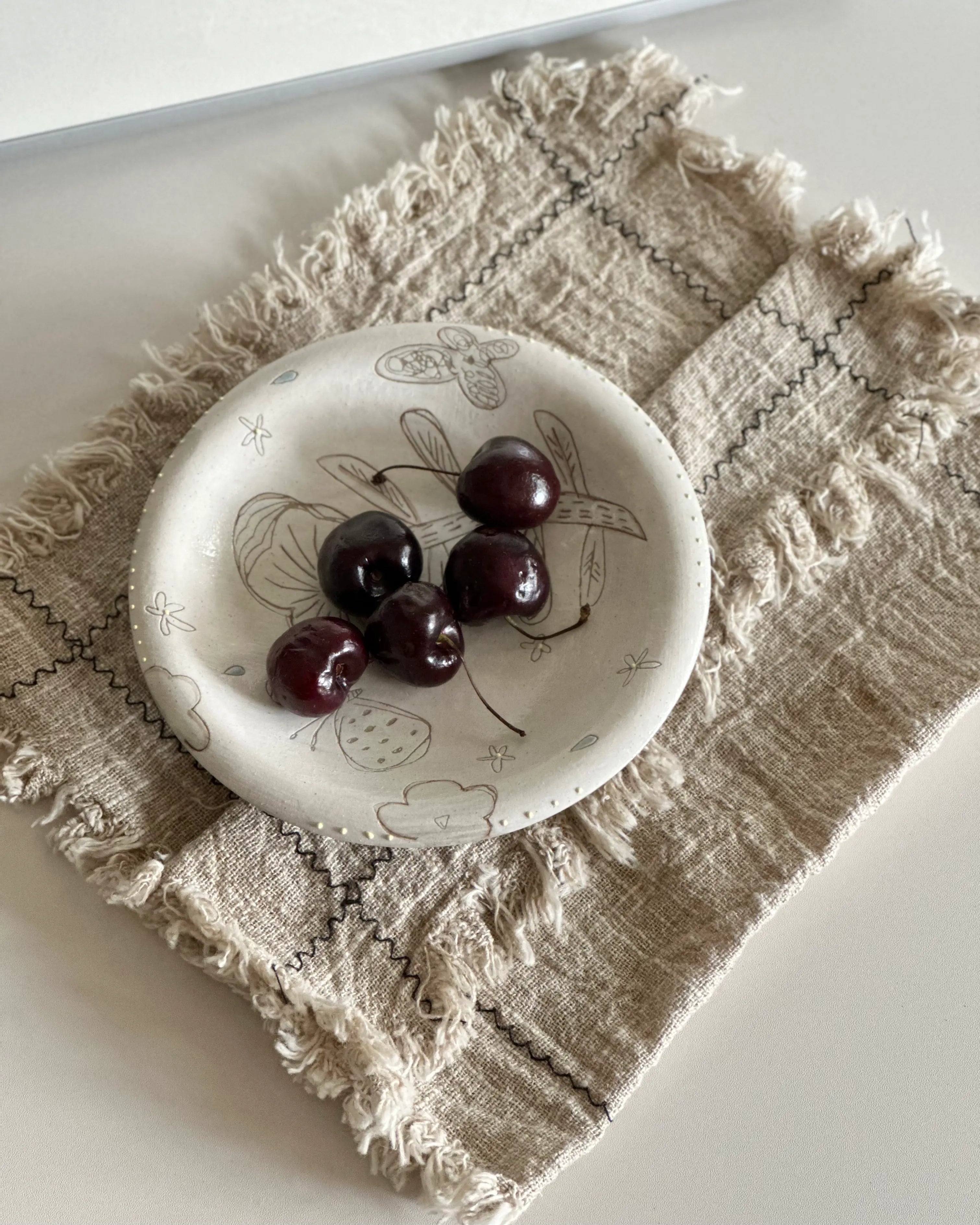 Rustic Stoneware Hand-Painted Plate-Stretching in the Rain Xin Feng Wang