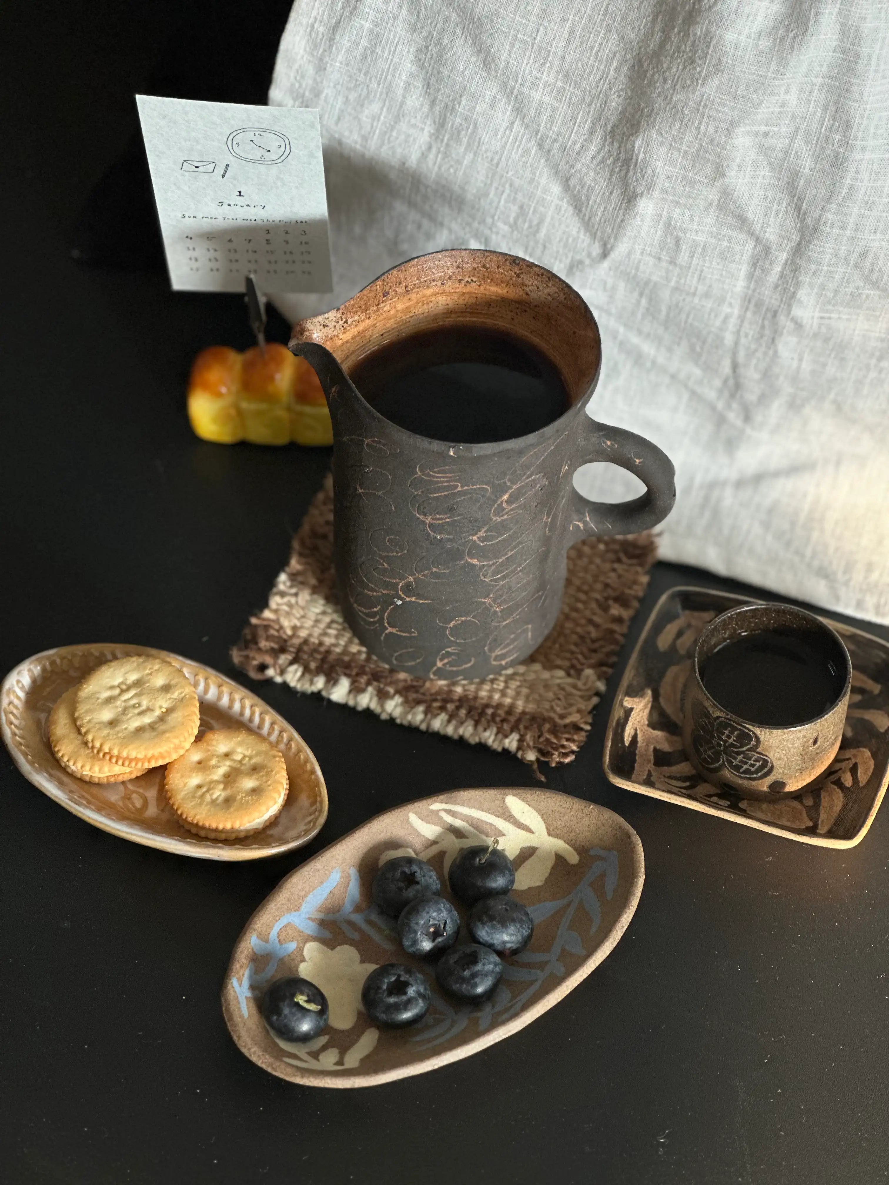 Rustic Stoneware Hand-Painted Plate-Unfettered Growth Xin Feng Wang