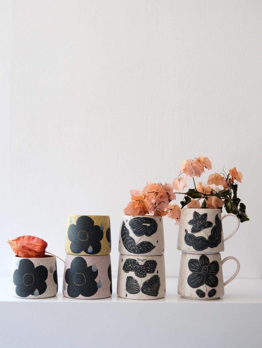 Rustic Stoneware Handmade Cup Set - Bloom Like Summer Flowers Xin Feng Wang