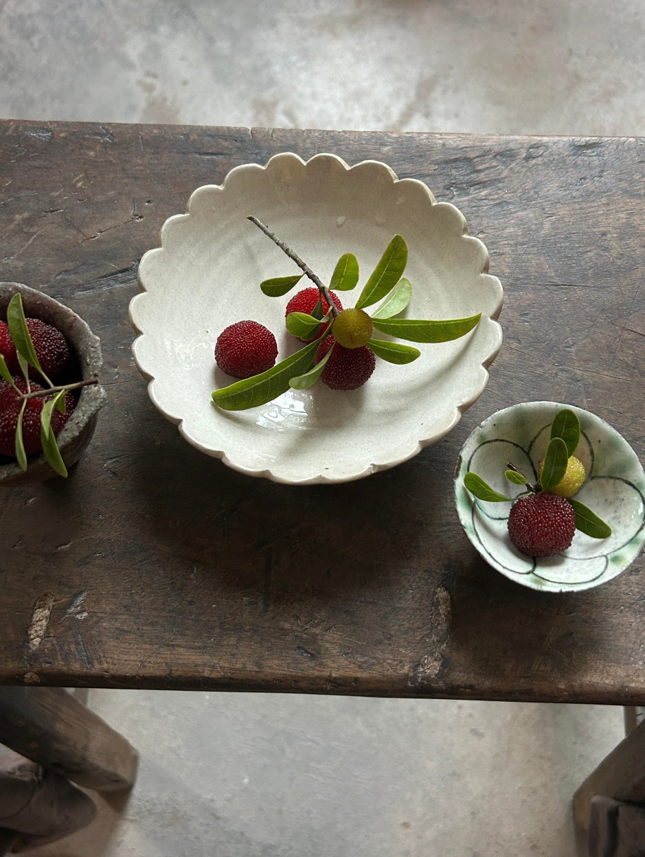 Rustic Stoneware Hand-Built Bowl - Cool Summer Petal Edge Xin Feng Wang