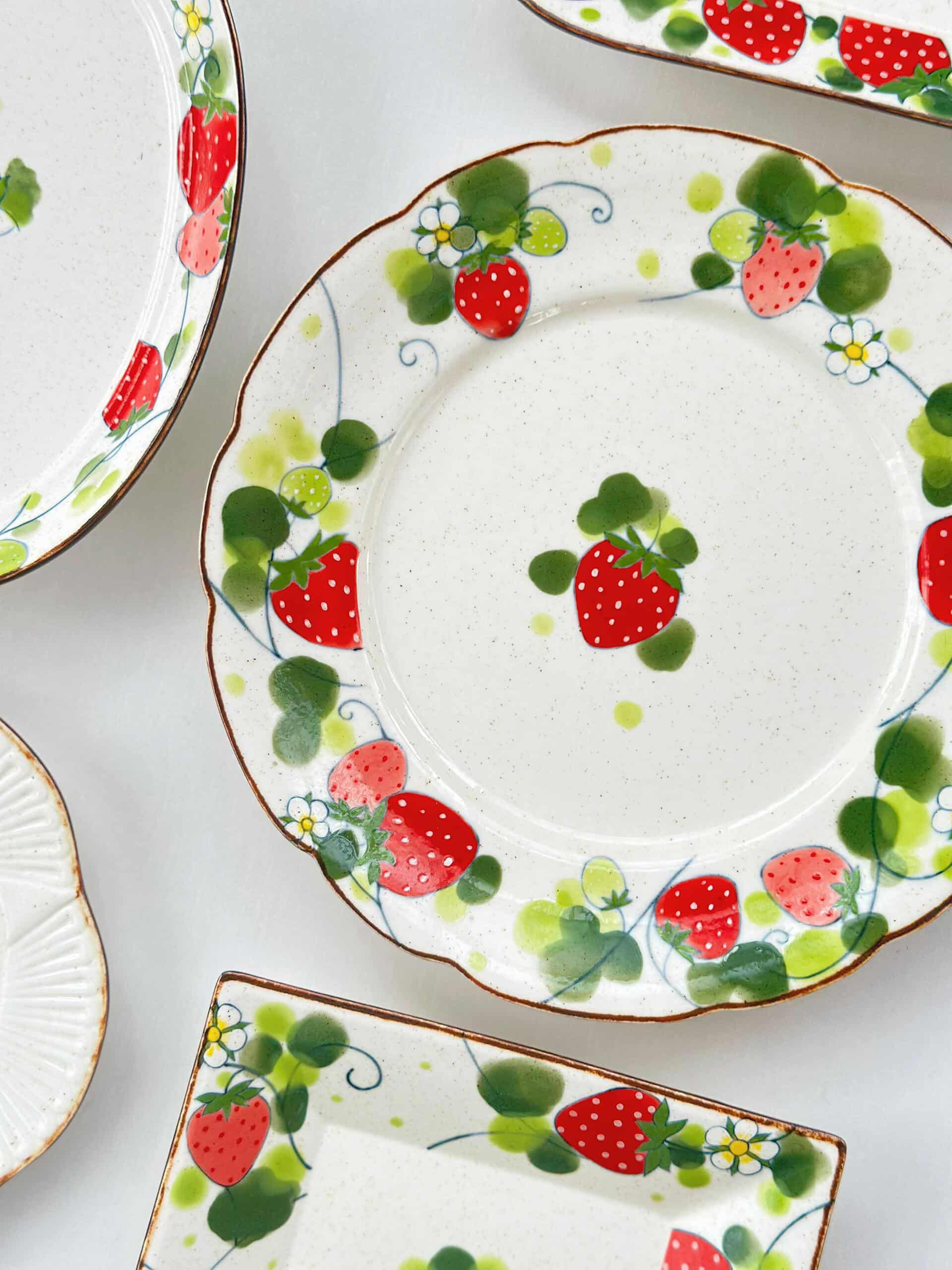 Strawberry Blossom Round Dessert Plate By ChiSu ChiSu