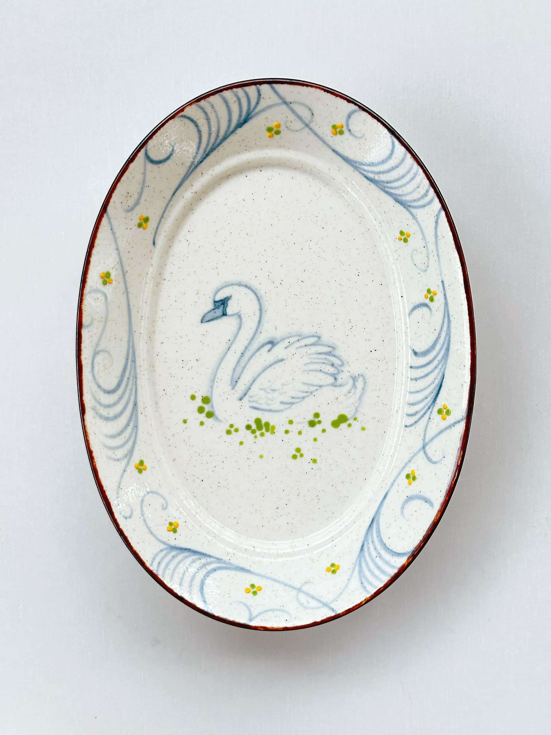 Swan Garden Hand-Painted Oval Ceramic Plate Chi Su
