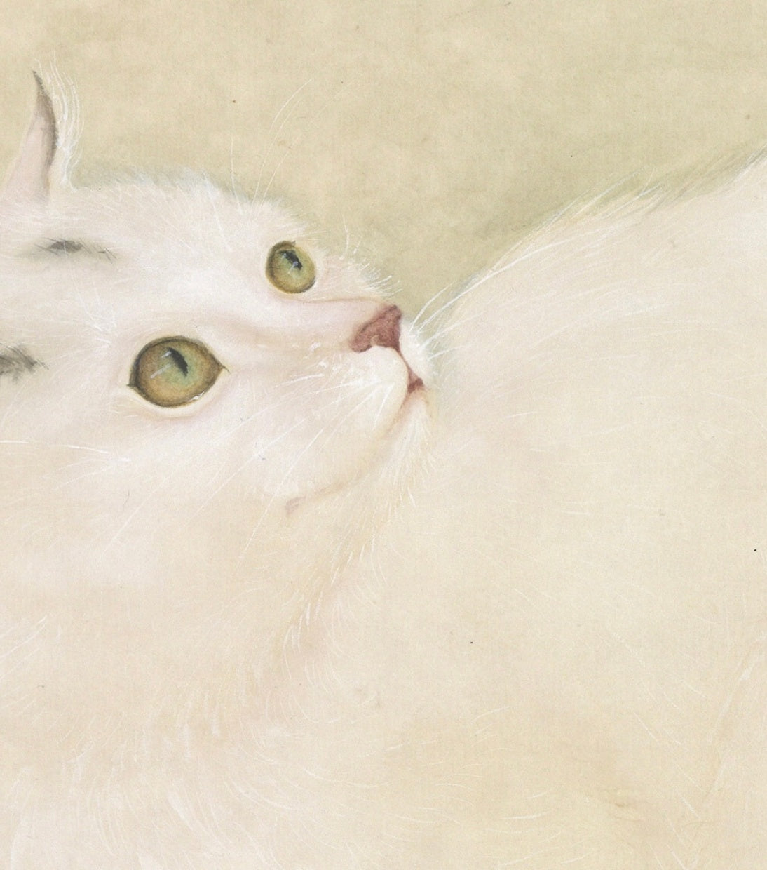 Chinese Mogu Bird-and-Flower Painting – White Cat Beneath Crape Myrtle Blossoms Jing Li