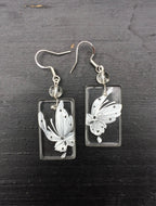 Hand-painted Glass Earrings - White Butterfly One Shower Studio