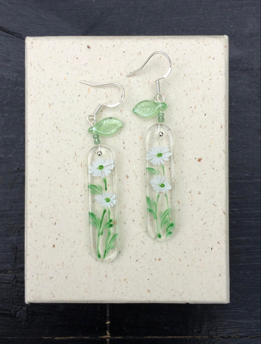 Hand-painted Glass Earrings -Little Daisy One Shower Studio