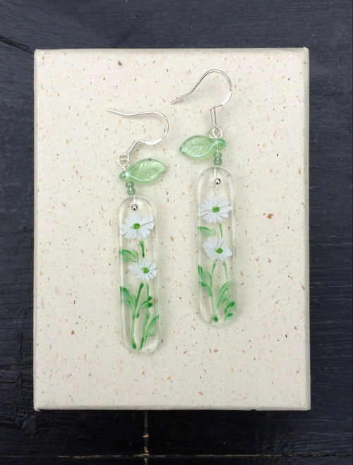 Hand-painted Glass Earrings -Little Daisy One Shower Studio