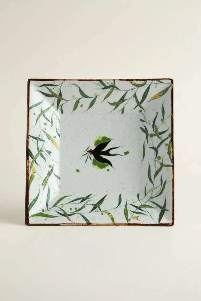 Willow & Swallow Square Dessert Plate By ChiSu ChiSu