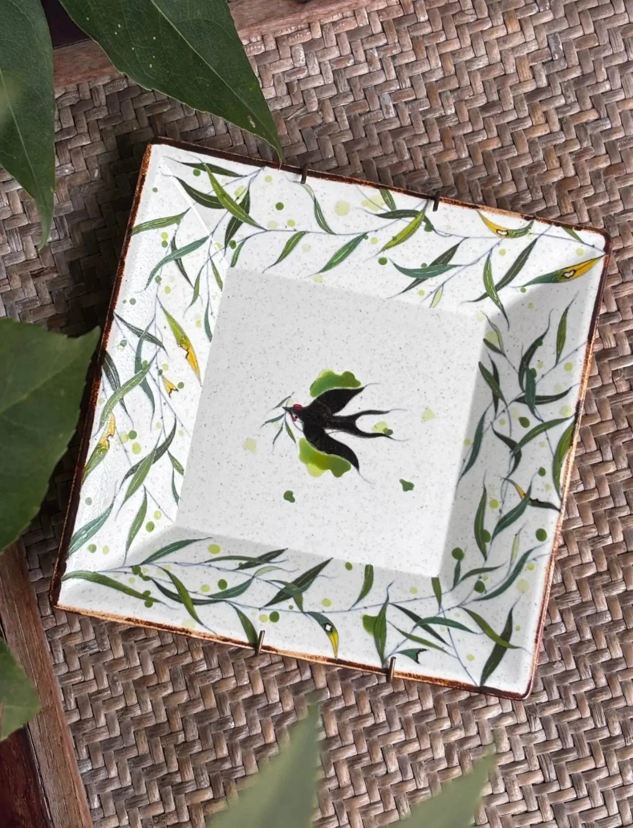Willow & Swallow Square Dessert Plate By ChiSu ChiSu