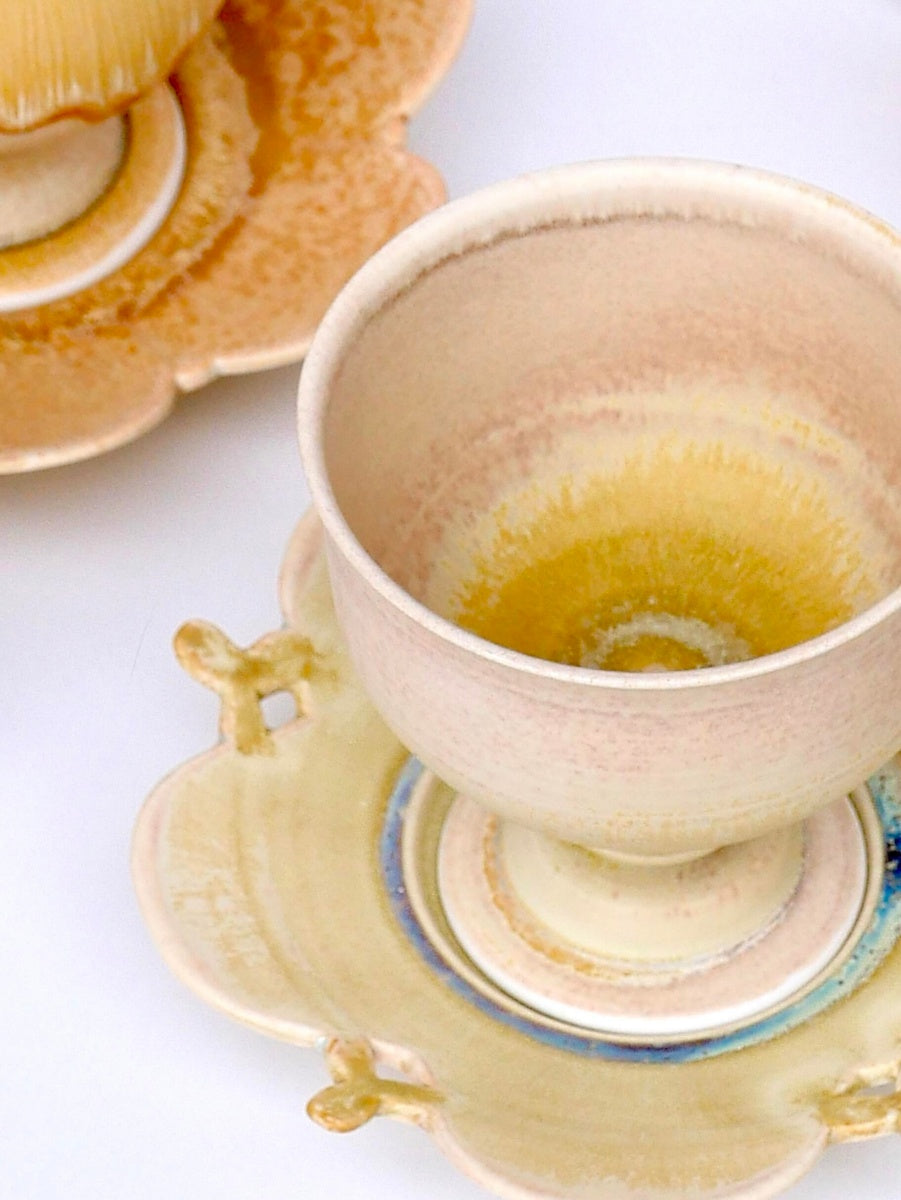 Morning Mist Handcrafted Wood-Fired Porcelain Goblets Orange Yellow