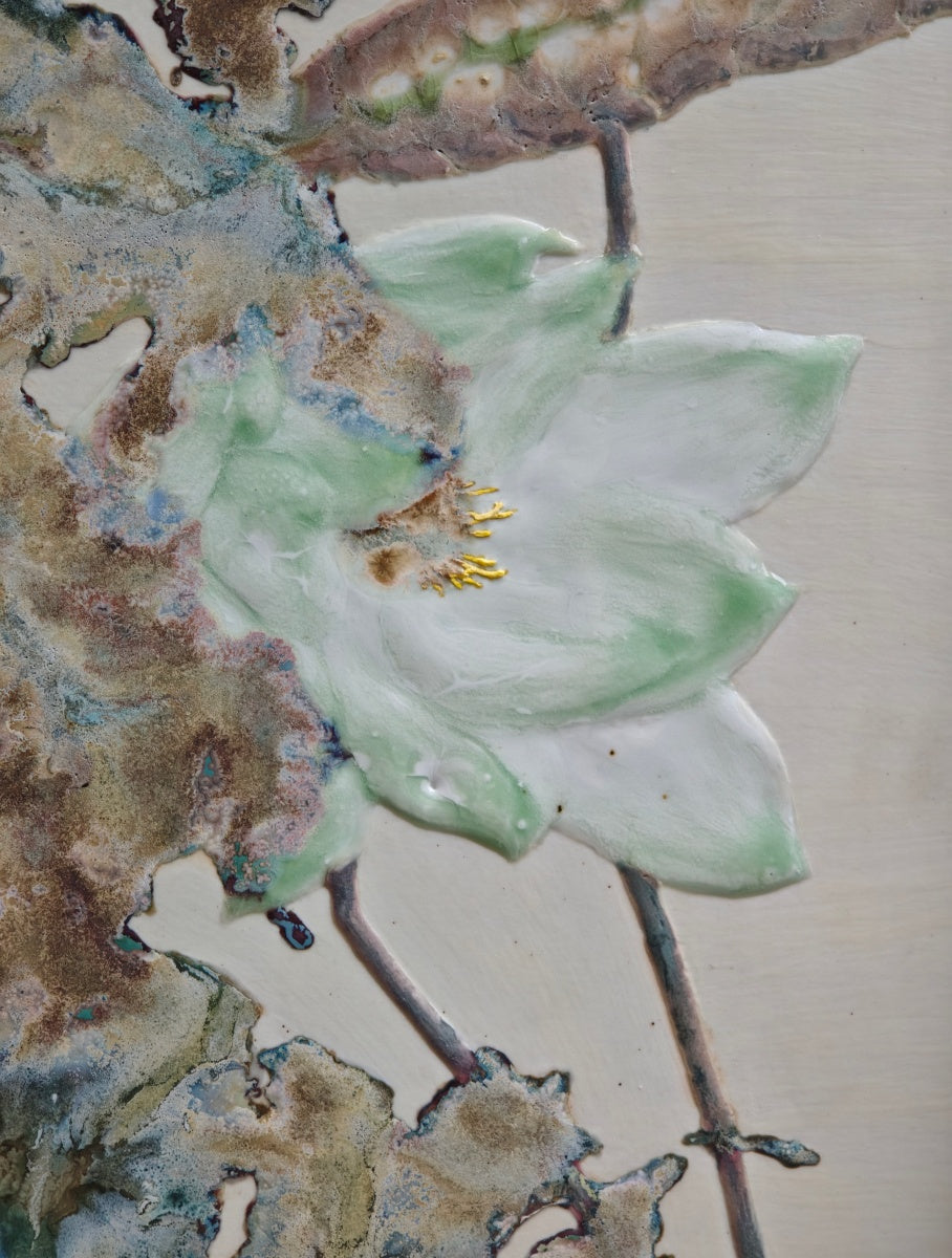 High-Temperature Glaze Ceramic Painting –Green Lotus Listening to Rain (Original 1/1) Xianyue Lee
