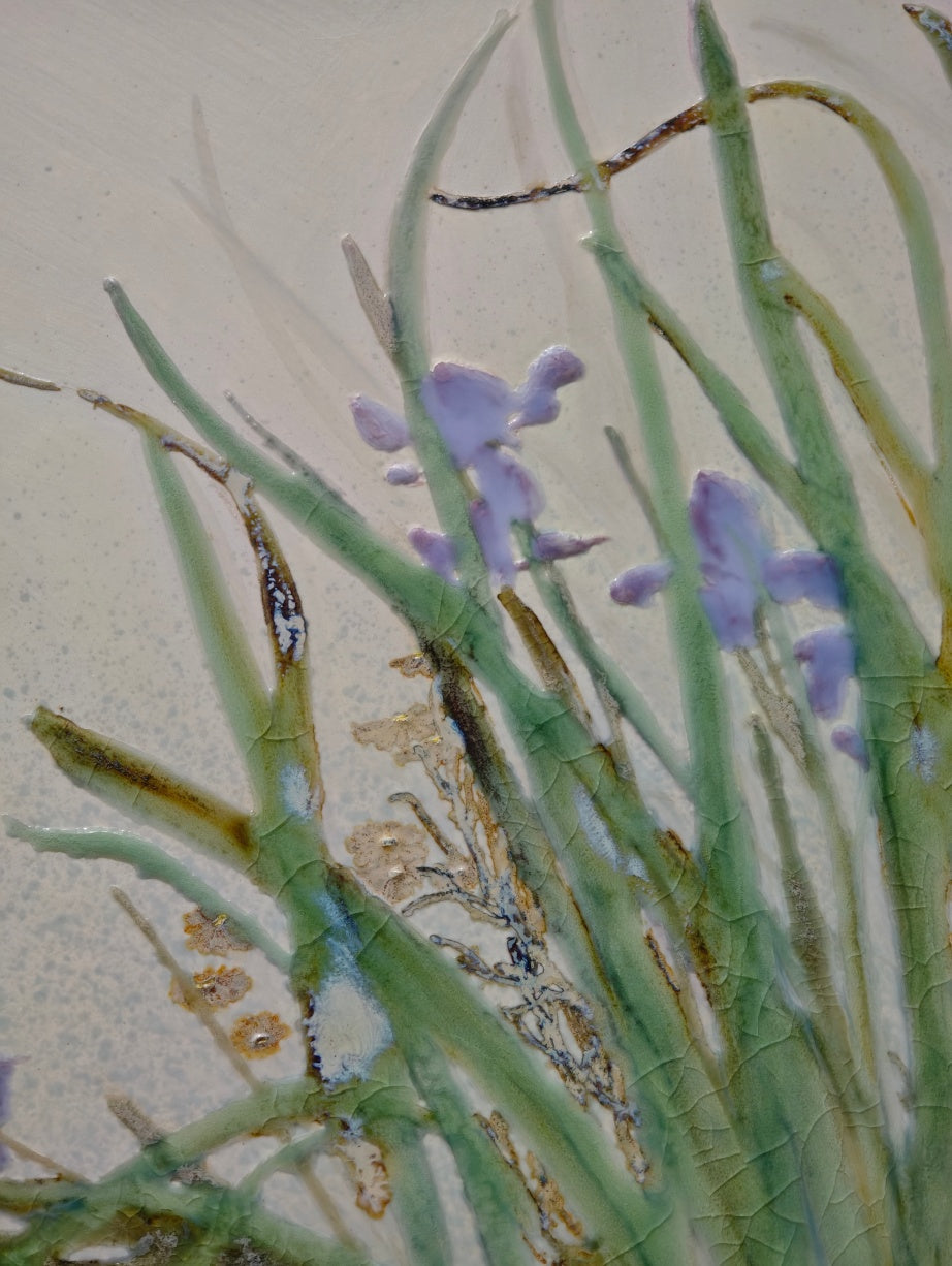 High-Temperature Glaze Ceramic Painting –Iris by the Water (Original 1/1) Xianyue Lee